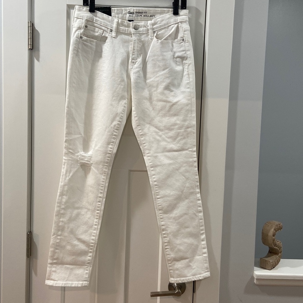 GAP white denim distressed jeans skinny fit size 8 29 regular NWT